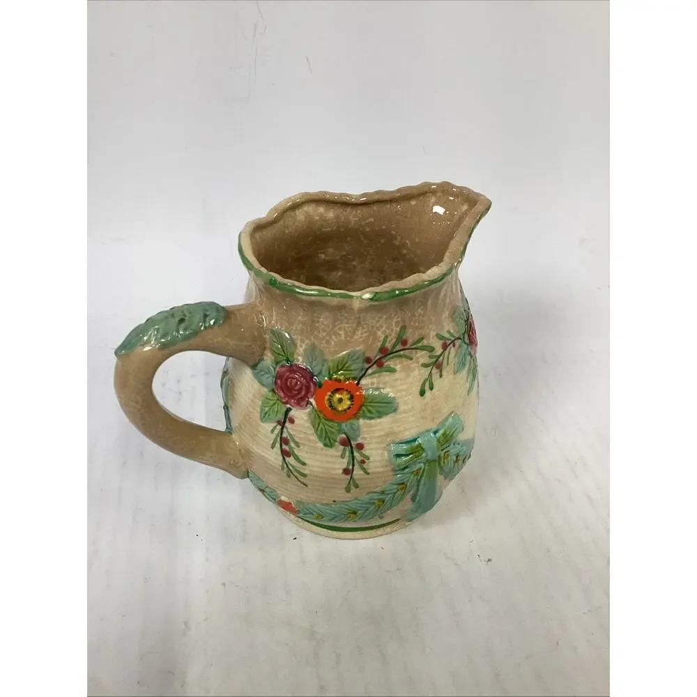 Vintage Majolica Colorful Floral Milk Pitcher - 5.5”H
